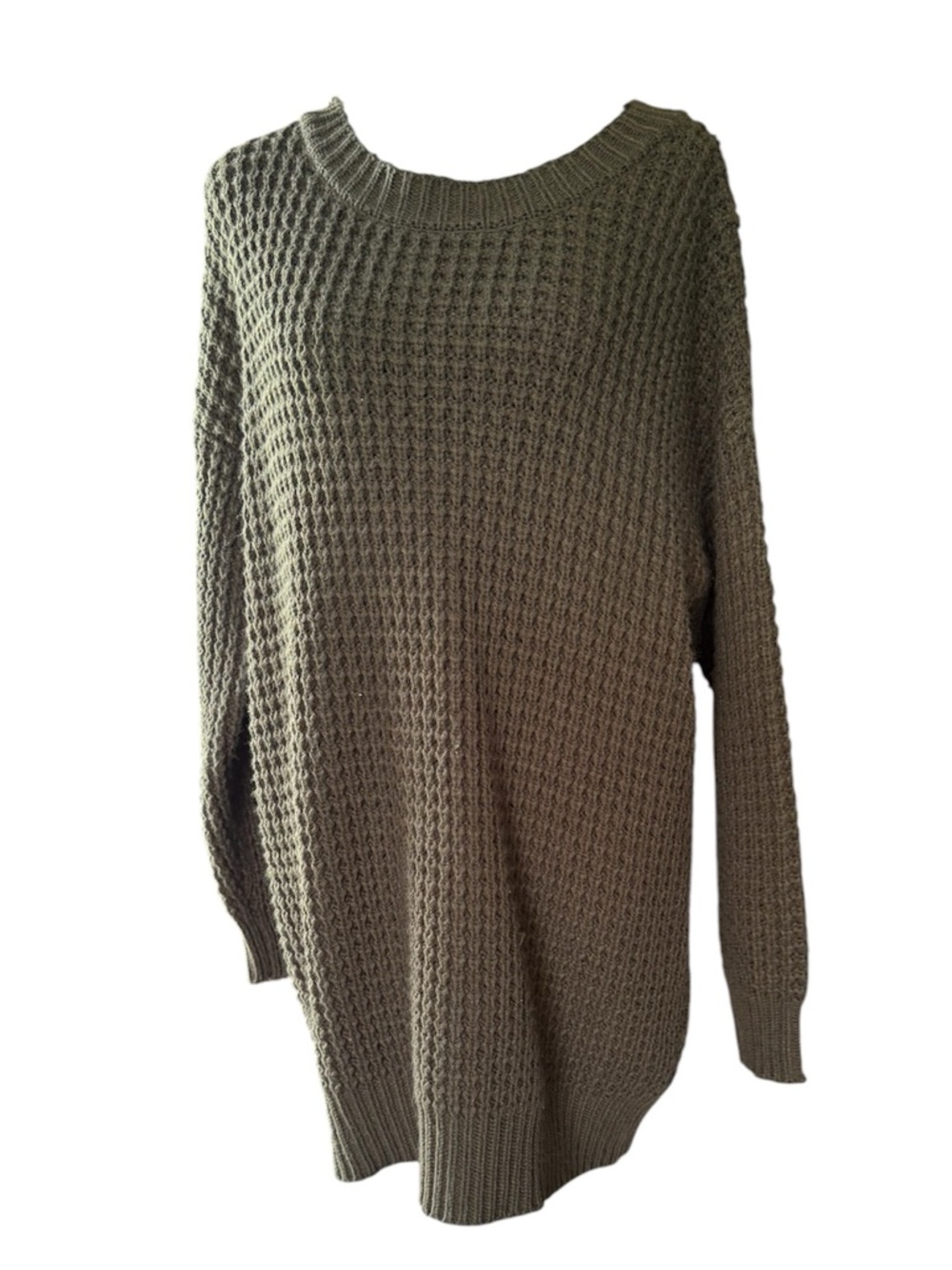 Olive Green Waffle Knit Women's Sweater